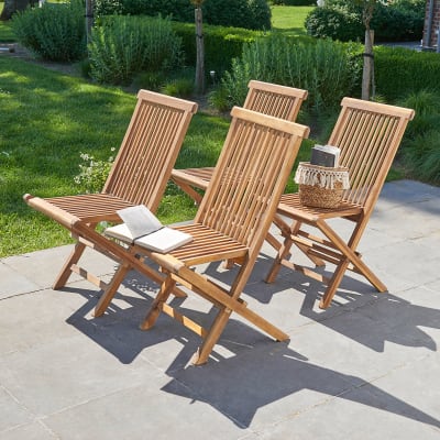 4 chaises de jardin en teck huilé massif pliantes