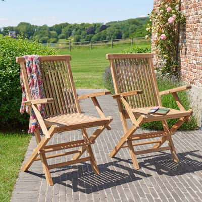 2 fauteuils de jardin en teck massif pliants