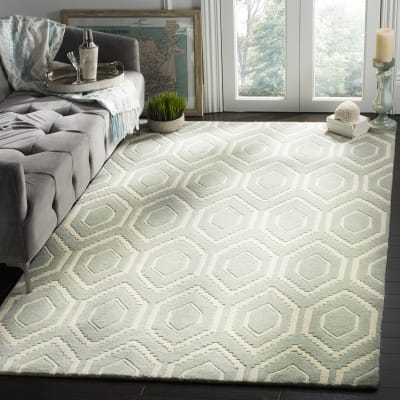 Tapis contemporain en laine gris/blanc, 122 x 183 cm