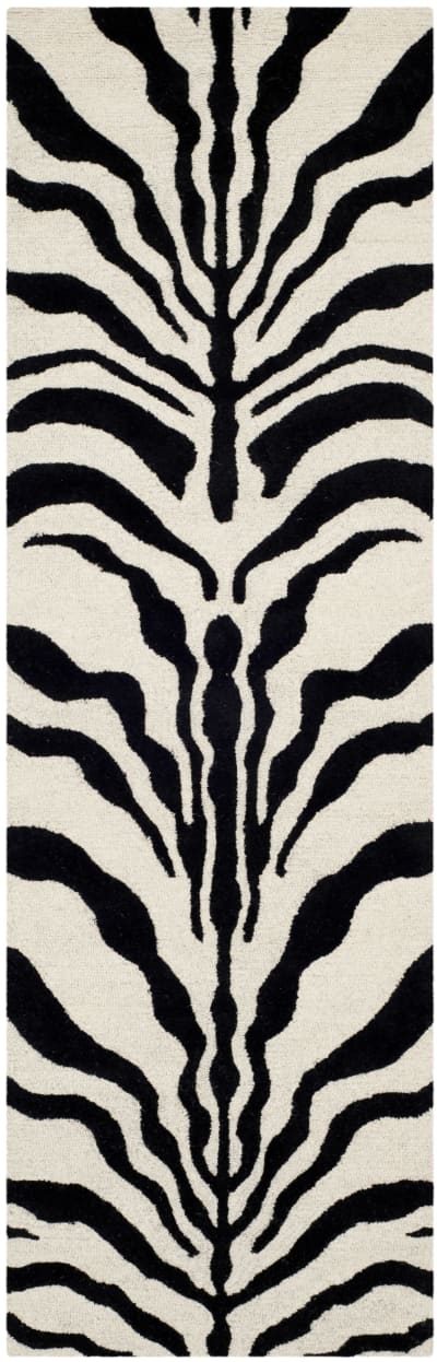 Tapis zèbre en laine blanc/noir, 76 x 244 cm