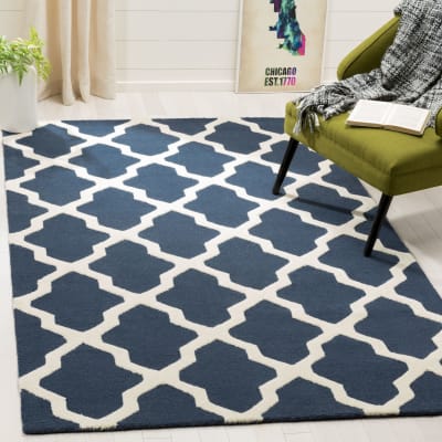 Tapis treillis en laine bleu/blanc, 122 x 183 cm