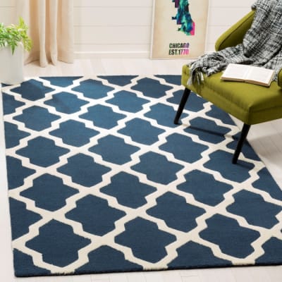 Tapis treillis en laine bleu/blanc, 183 x 274 cm