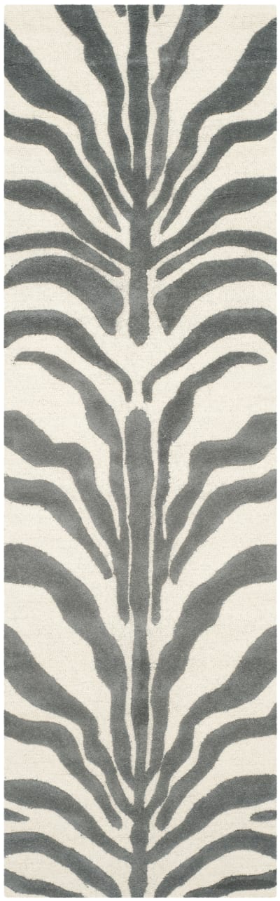 Tapis zèbre en laine blanc/gris, 76 x 244 cm