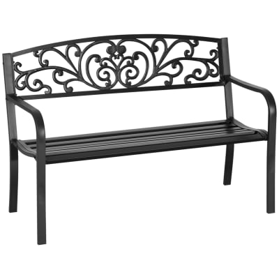 Banc de jardin terrasse en acier fonte noir 3 places