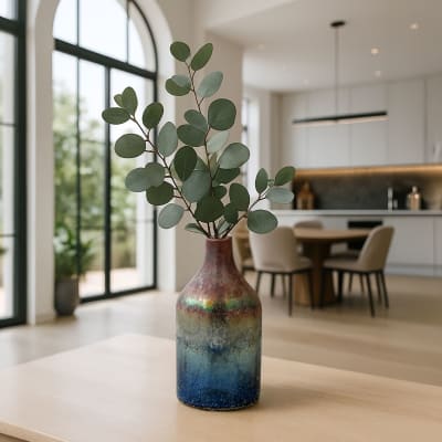 Vase bleu et rose en verre h24cm