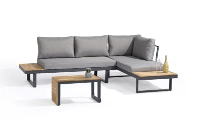 Salon de jardin modulable 4 places en bois d'acacia et aluminium gris