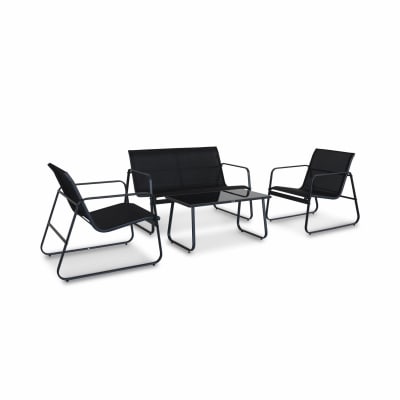 Salon de jardin 4 personnes en métal et textilène gris foncé et noir