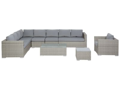 Salon de jardin 10 places en rotin gris