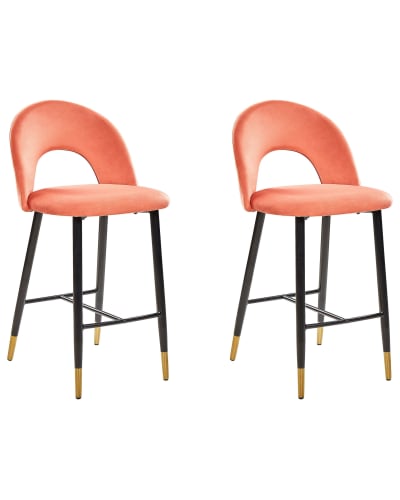 Lot de 2 chaises de bar velours corail