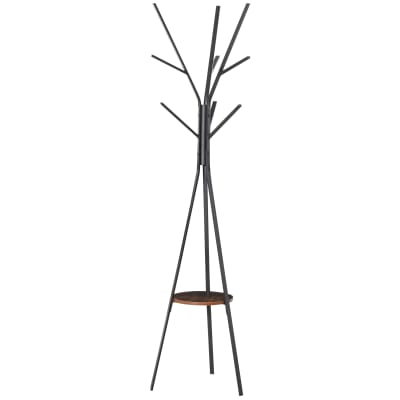 Porte-manteau trépied avec étagère et 9 patères métal marron