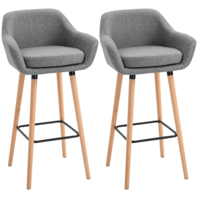 Lot de 2 tabourets de bar style scandinave repose-pieds et accoudoirs