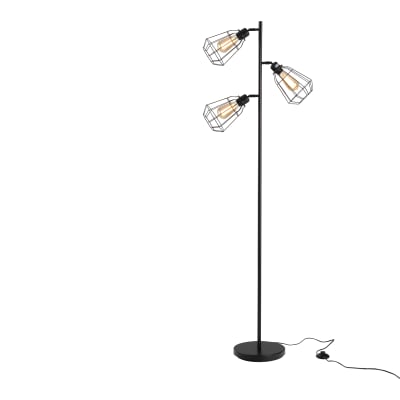 Lampadaire design industriel 3 ampoules h165 cm noir