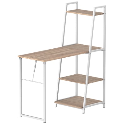 Bureau pliable rabattable bibliothèque aspect chêne clair métal blanc