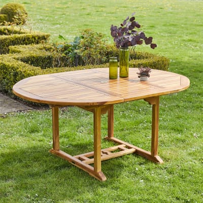 Table de jardin en teck huilé massif extensible ovale 6/8 pers.