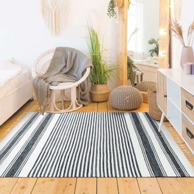 Tapis en coton lignes noir-gris-blanc 120x170