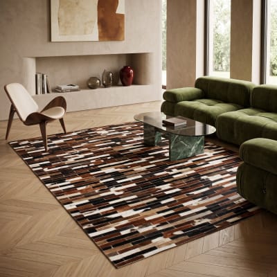 Tapis en cuir recyclé lignes marron 190x290