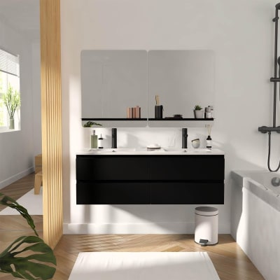 Meuble double vasque  suspendu avec plan céramique 120cm