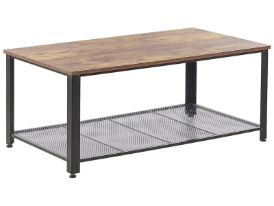 Table basse bois foncé et noire plateau effet bois foncé vieilli