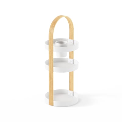 Organiseur salle de bain 3 niveaux blanc et bois