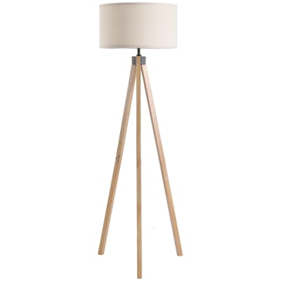Lampadaire trépied style scandinave H152 cm bois de pin lin beige
