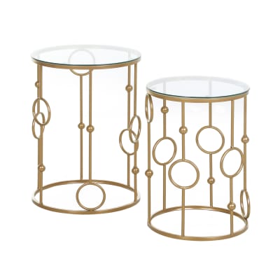 Tables gigognes lot de 2 tables basses style art déco doré verre