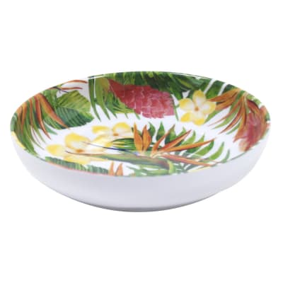 Assiette creuse en mélamine décoré par des fleurs exotiques