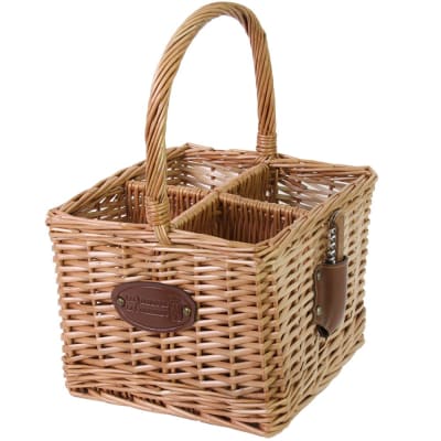 Panier porte-bouteille en osier avec 4 casiers