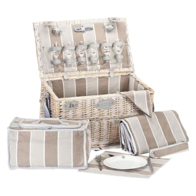 Panier pique-nique en osier chinon 6 personnes avec nappe et glacière