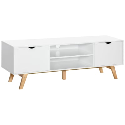 Meuble tv style scandinave 2 portes 2 niches blanc bois hévéa