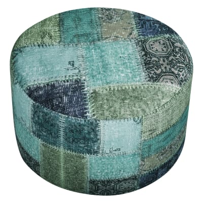 Pouf rond impression digitale vintage tons de bleu 50x30cm