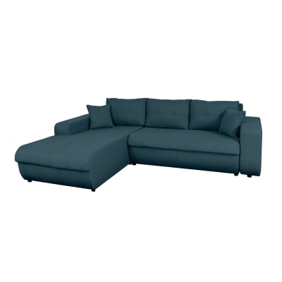 Canapé d'angle convertible en tissu - bleu pétrole - angle gauche