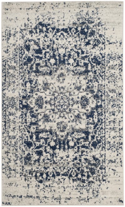 Tapis chic moderne en polypropylène beige/bleu, 91 x 152 cm