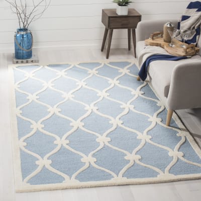Tapis moderne en laine bleu/blanc, 122 x 183 cm