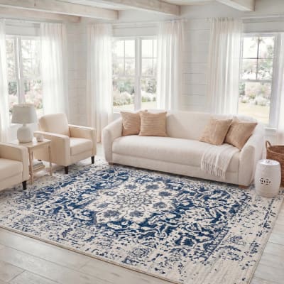 Tapis chic moderne en polypropylène beige/bleu, 201 x 279 cm
