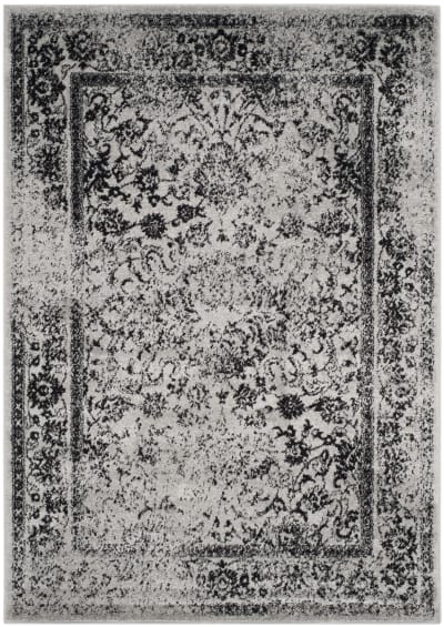 Tapis vintage patiné en polypropylène gris/noir, 155 x 229 cm