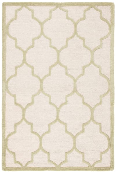 Tapis treillis en laine blanc/vert, 122 x 183 cm