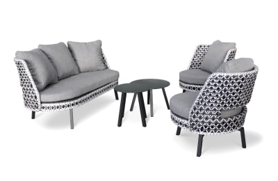 Salon de jardin 4 places fauteuils rotatives gris anthracite