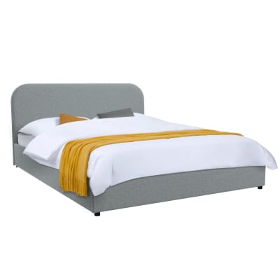 Lit double 140x190 cm avec coffre en tissu gris