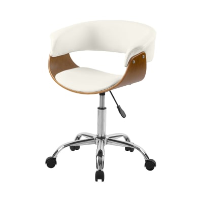 Chaise de bureau pivotante en bois et pu blanc