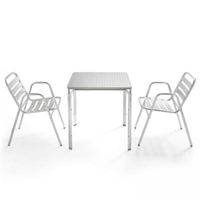 Table de jardin carrée en aluminium et 2 fauteuils