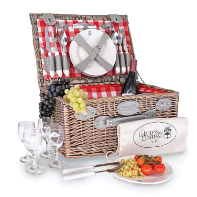Panier pique-nique marly avec des carreaux rouges et blanc 4 personnes