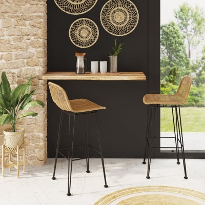Lot de 2 chaises de bar 76 cm en résine tressée marron