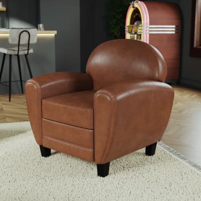 Fauteuil camel en croûte de cuir enduite