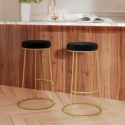 Lot de 2 tabourets de bar 73 cm en velours noir