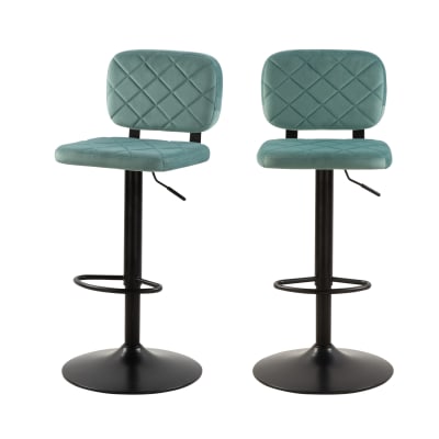 Lot de 2 chaises de bar réglables 60/81 cm en velours vert d'eau