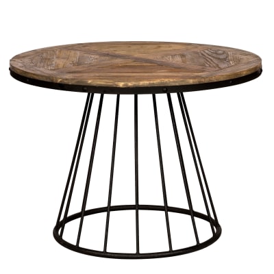 Table ronde 5 personnes en bois de cèdre et pied en métal d110 cm