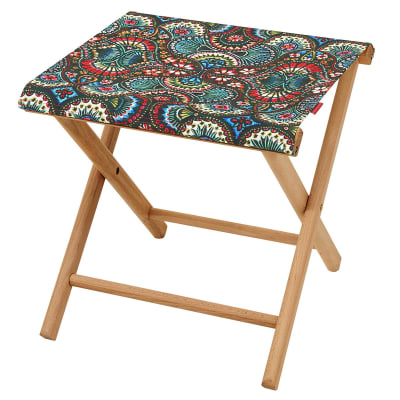Pliant pêcheur en eucalyptus, toile outdoor, motif fleuri noir