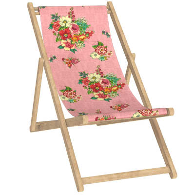 Transat chilienne, bois d'eucalyptus, toile outdoor rose