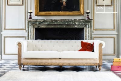 Canapé chesterfield 3 places en lin blanc