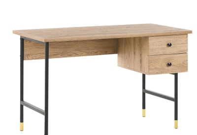 Bureau effet bois clair et métal noir avec 2 tiroirs